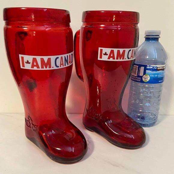 Set of Molsen I Am Canadian Red Glass Boot mugs - Picture 2 of 4